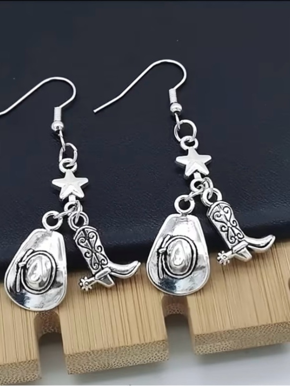 Western Silver-Tone Cowboy Hat & Boot Dangle Earrings